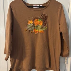 Quacker Factory Brown Fall Embellished Pullover